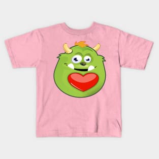 Cute green monster valentine with heart Kids T-Shirt